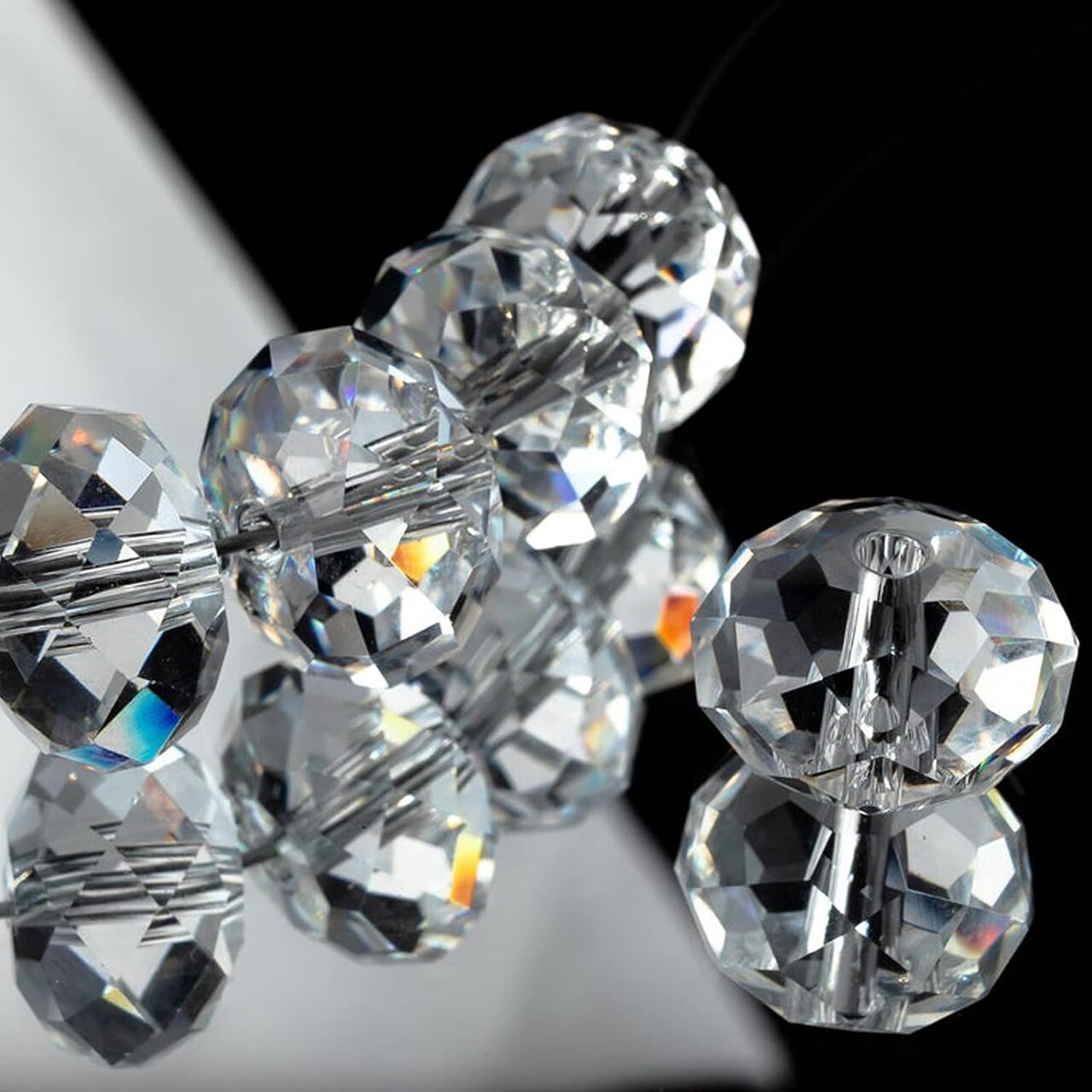 200 Pieces 8mm Briolette Crystal Glass Beads for Jewelry Making, Rondelle Crystal Beads for Crafts Wind Chimes Suncatchers, Briolette Rondelle Finding Spacer Beads (Crystal Clear, White)